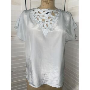 Vintage 80s 90s Sea Foam Green Boxy Blouse Short Sleeve Sz Medium